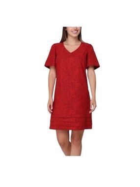 Nicole Miller Red linen blend Short-Sleeve Shift Dress